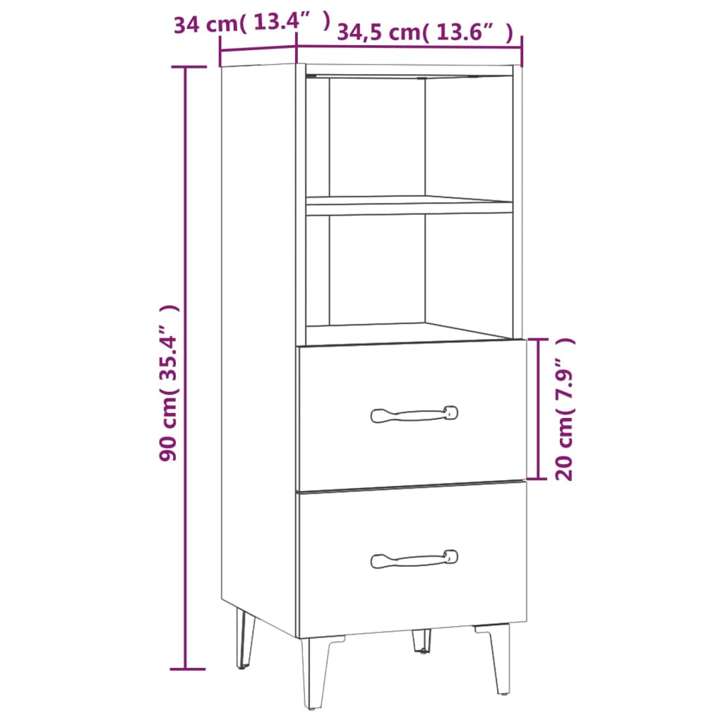 vidaXL Commode Chêne fumé 34,5x34x90 cm Bois d'ingénierie