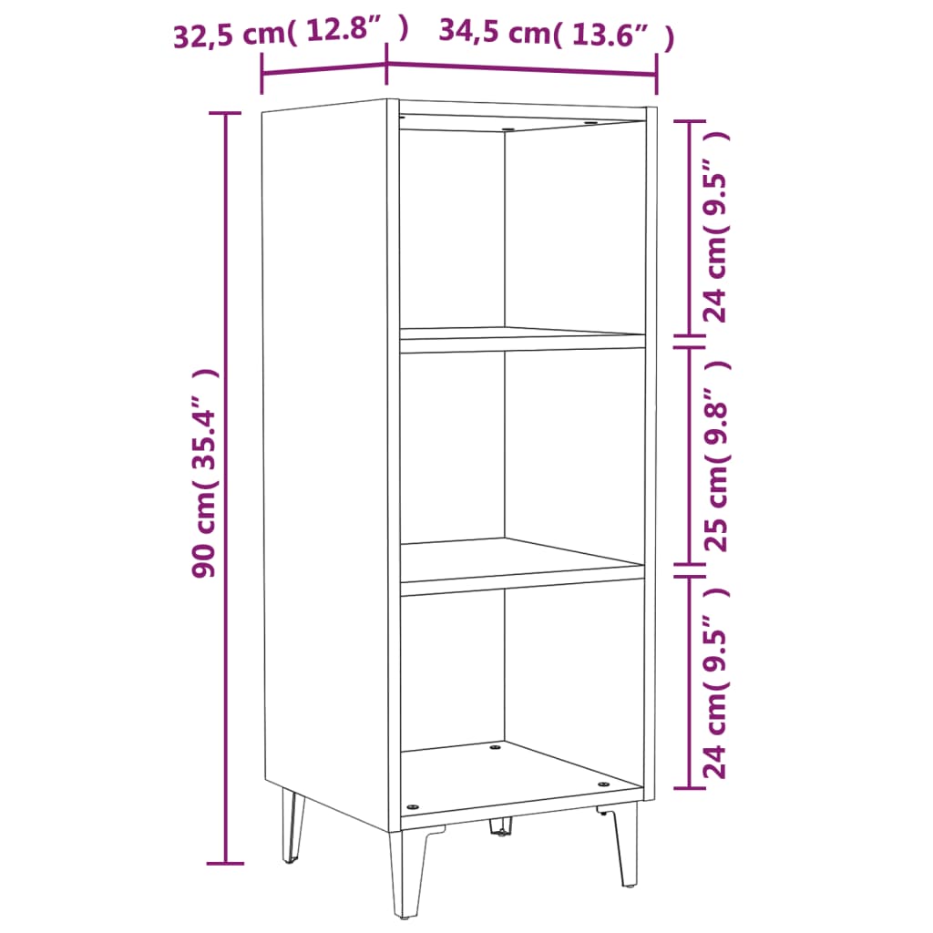 vidaXL Commode Gris Sonoma 34,5x32,5x90 cm Bois d'ingénierie