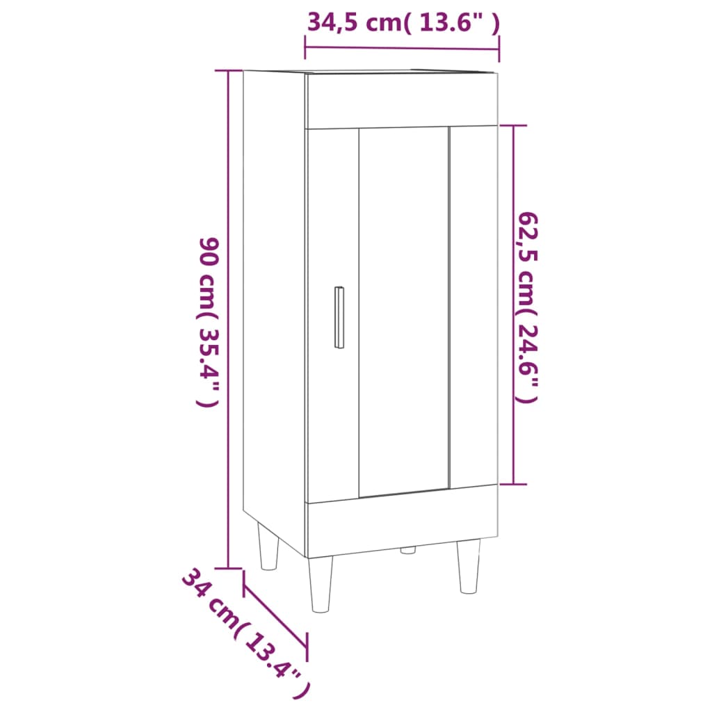 vidaXL Bahut gris Sonoma 34,5x34x90 cm Bois d'ingénierie