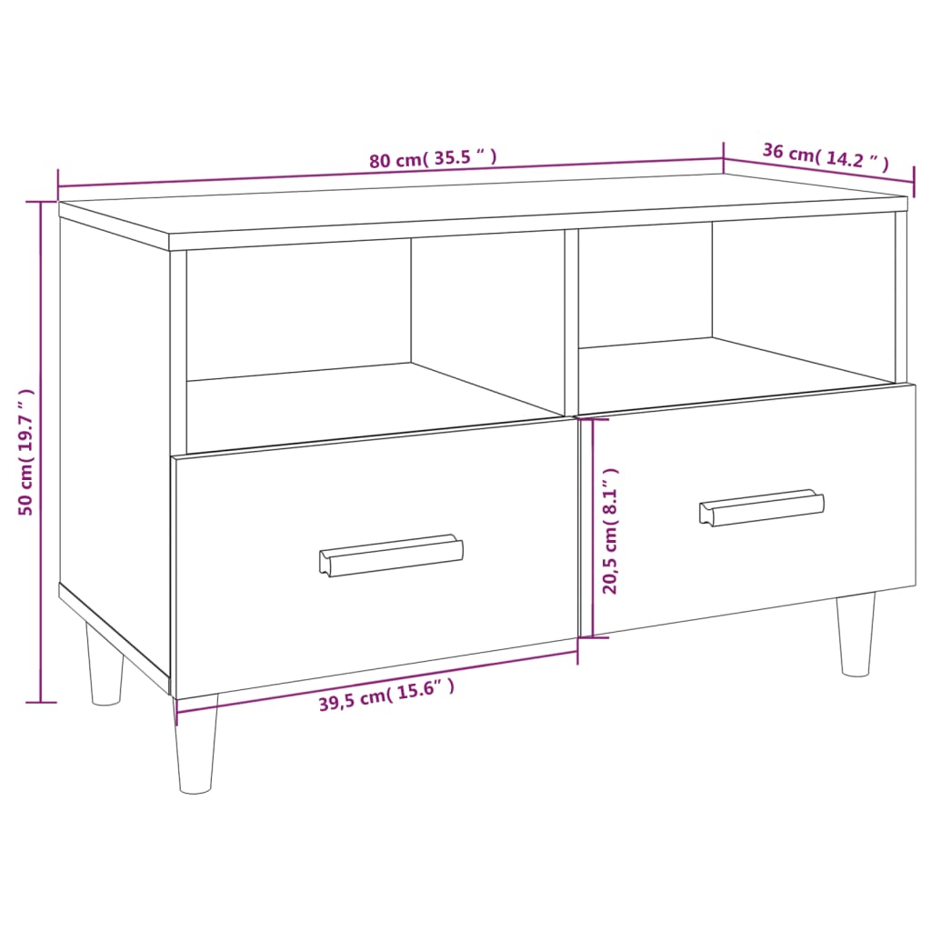Meuble TV vidaXL chêne fumé 80x36x50 cm aggloméré