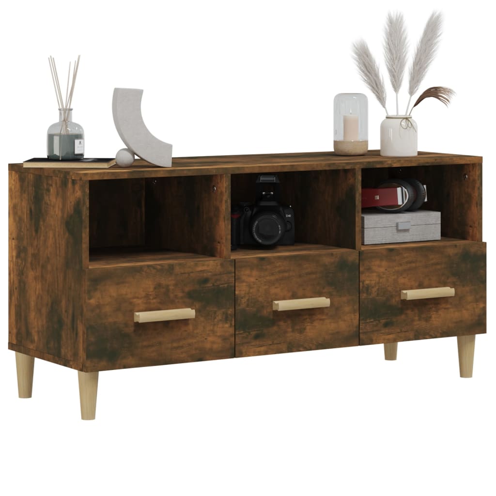vidaXL Meuble TV chêne fumé 102x36x50 cm Aggloméré