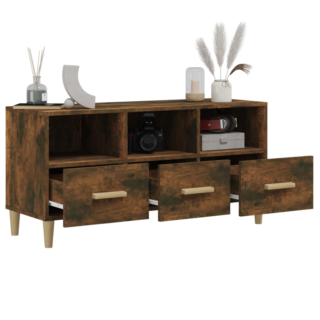 vidaXL Meuble TV chêne fumé 102x36x50 cm Aggloméré