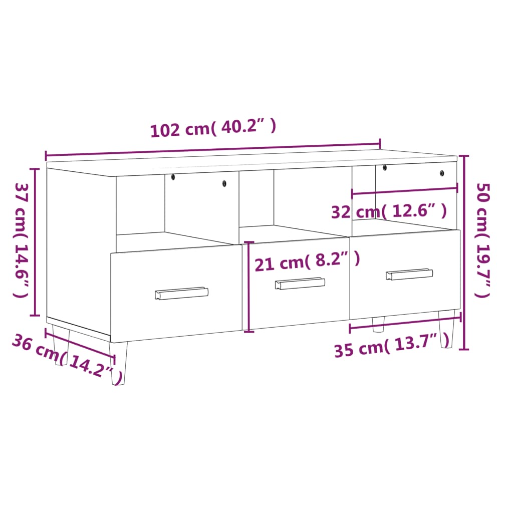 vidaXL Meuble TV gris Sonoma 102x36x50 cm en bois d'ingénierie