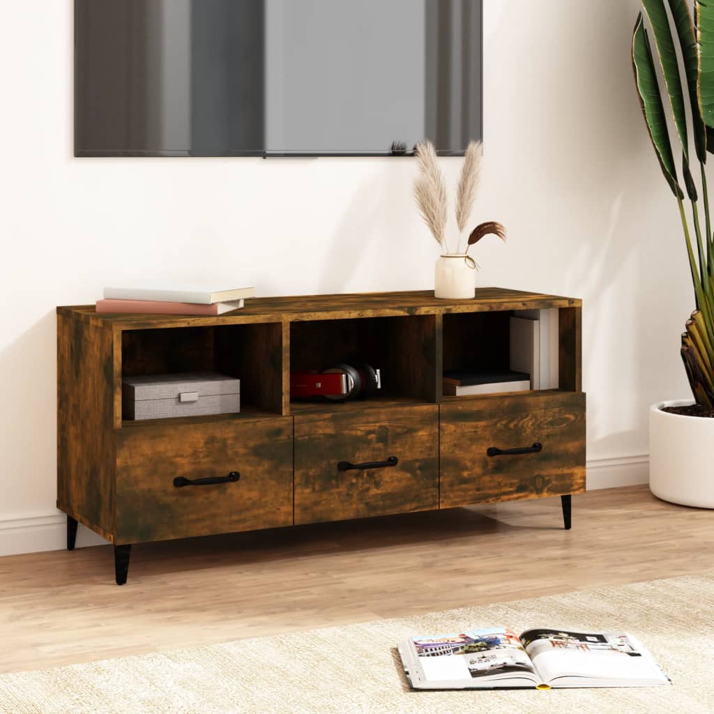 vidaXL Meuble TV chêne fumé 102x35x50 cm Aggloméré