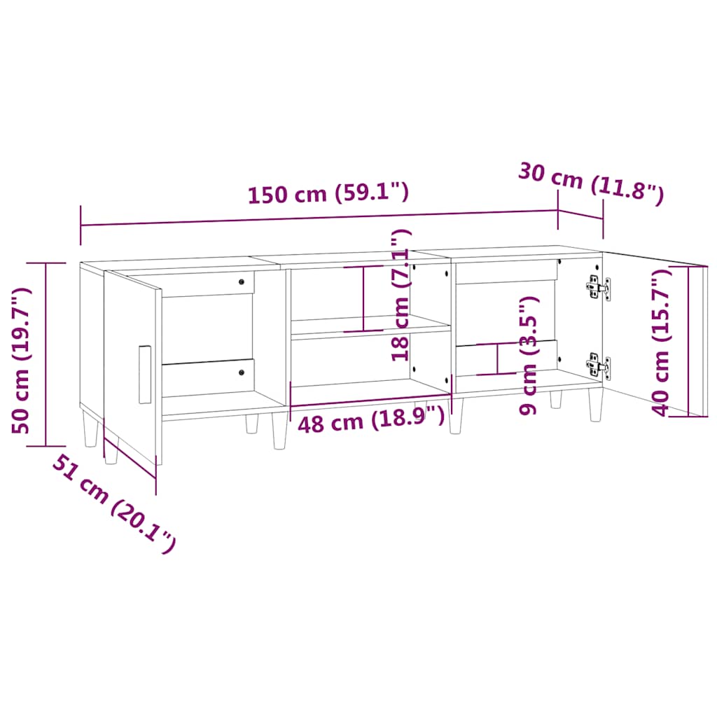 vidaXL Meuble TV chêne fumé 150x30x50 cm Aggloméré
