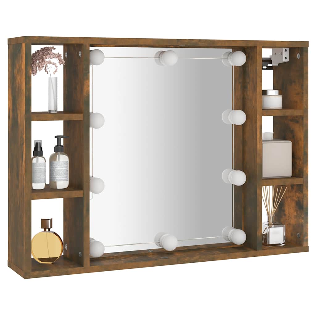 vidaXL Spiegelschrank mit LED Räuchereiche 76x15x55 cm