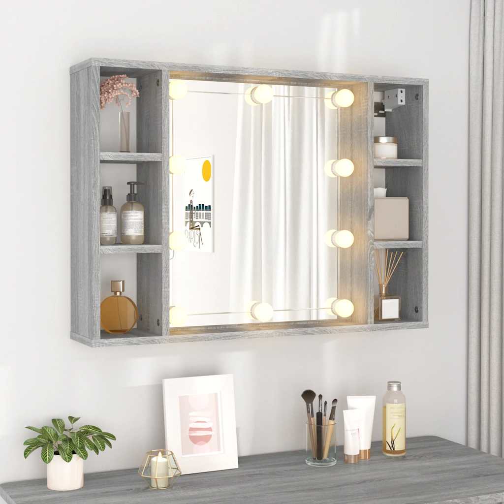 vidaXL Spiegelschrank mit LED Grau Sonoma 76x15x55 cm