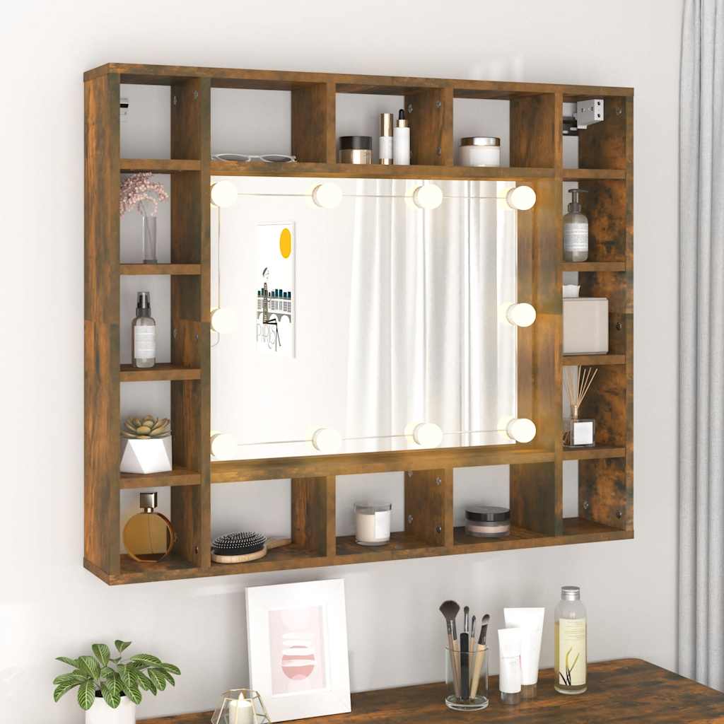vidaXL Armoire de toilette avec LED Chêne fumé 91x15x76,5 cm