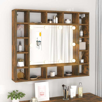 vidaXL Armoire de toilette avec LED Chêne fumé 91x15x76,5 cm