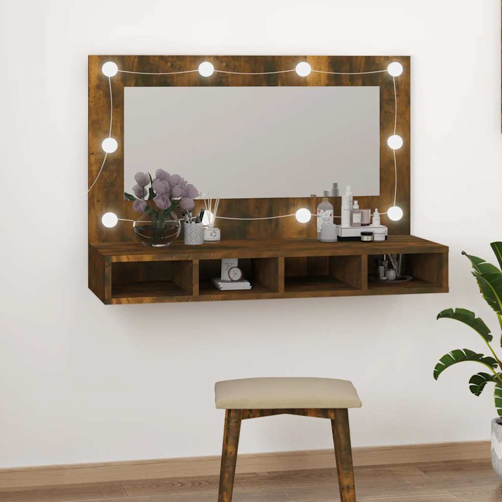 vidaXL Armoire de toilette avec LED Chêne fumé 90x31,5x62 cm