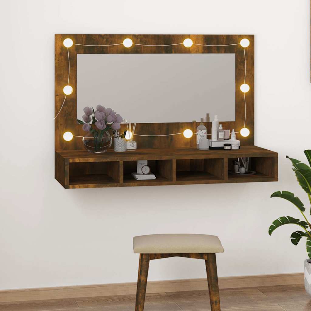 vidaXL Armoire de toilette avec LED Chêne fumé 90x31,5x62 cm