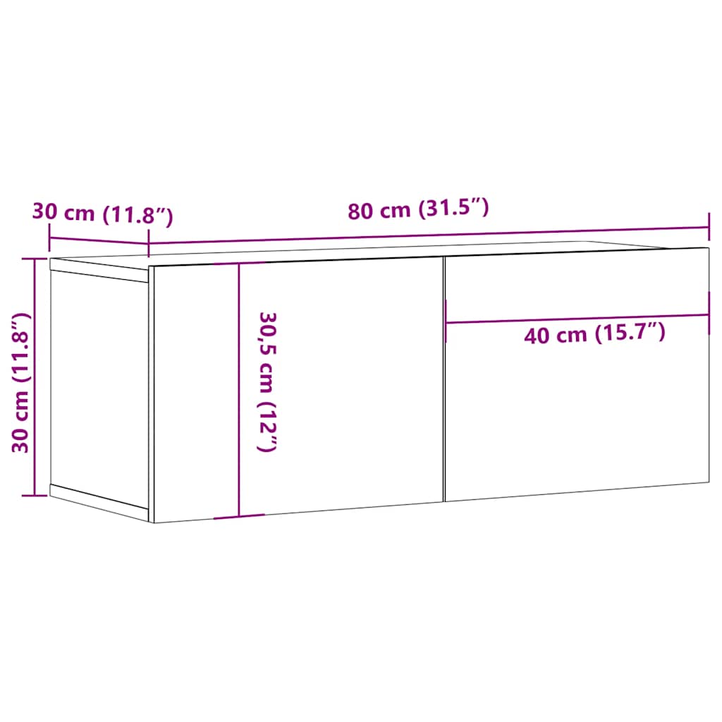 vidaXL Meubles TV 2 pcs Chêne fumé 80x30x30 cm Bois d'ingénierie