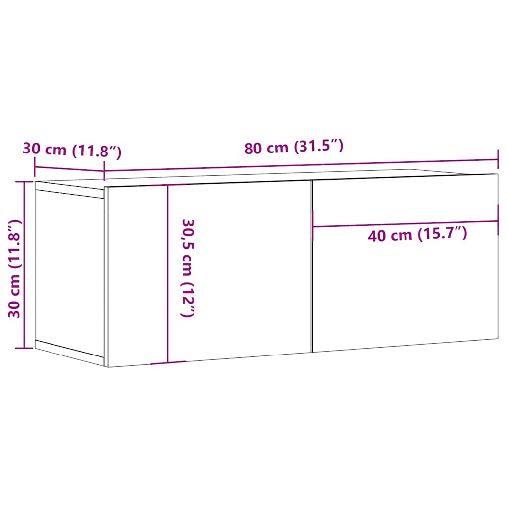 vidaXL TV-Schränke 2 Stk. Braun Eichen-Optik 80x30x30 cm Holzwerkstoff