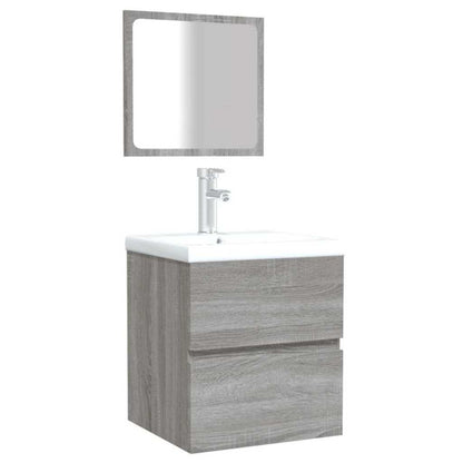 vidaXL Badschrank mit Spiegel Grau Sonoma Holzwerkstoff