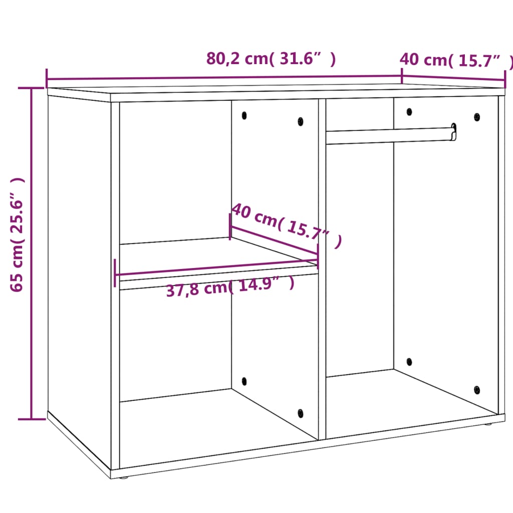 vidaXL Regal für Schminktisch Braun Eichen-Optik 80x40x65 cm
