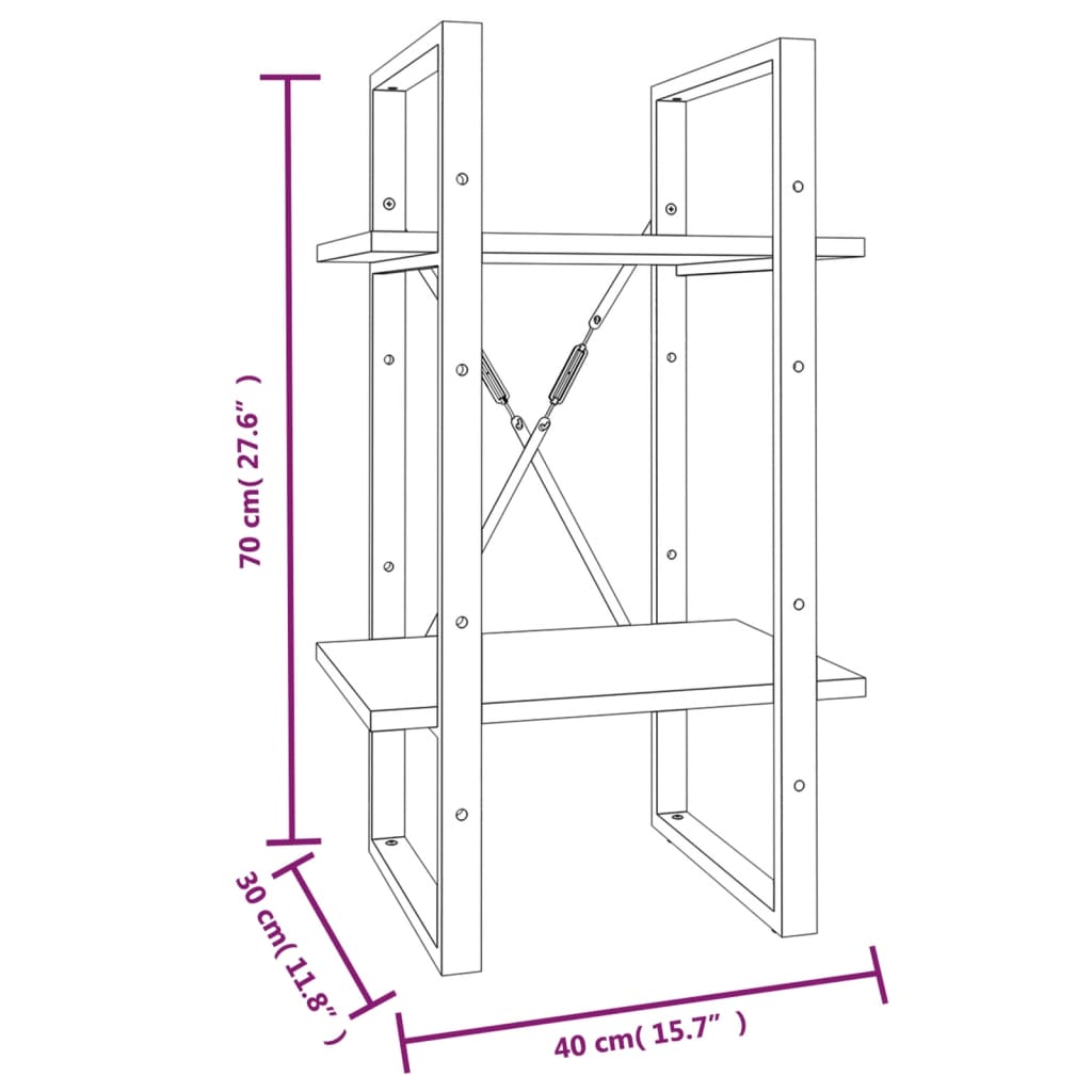 vidaXL Bücherregal 2 Fächer Grau Sonoma 40x30x70 cm Holzwerkstoff