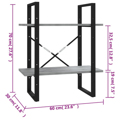 vidaXL Bücherregal 2 Fächer Grau Sonoma 60x30x70 cm Holzwerkstoff