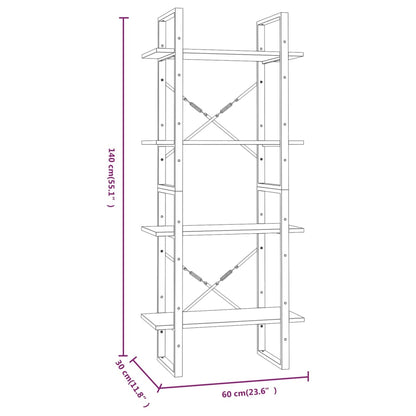 vidaXL Bücherregal 4 Fächer Grau Sonoma 60x30x140 cm Holzwerkstoff