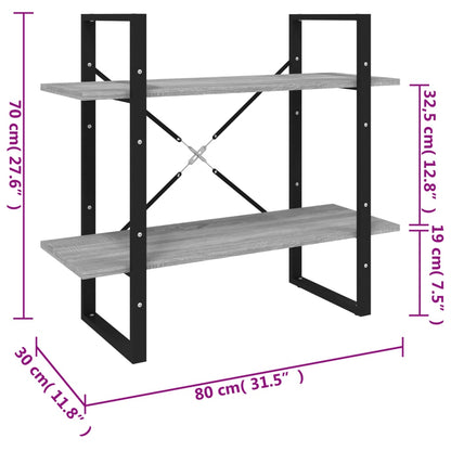 vidaXL Bücherregal 2 Fächer Grau Sonoma 80x30x70 cm Holzwerkstoff