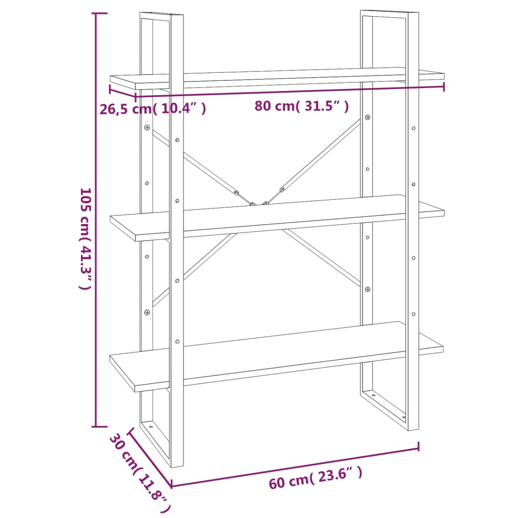 vidaXL Bücherregal Grau Sonoma 80x30x105 cm Holzwerkstoff
