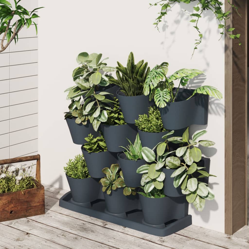 vidaXL Jardinière verticale, 12 pcs, anthracite, polypropylène