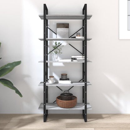 vidaXL Bücherregal 5 Fächer Grau Sonoma-Eiche 80x30x175 Holzwerkstoff
