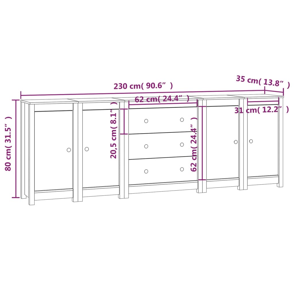 vidaXL Buffet 230x35x80 cm Bois de pin massif