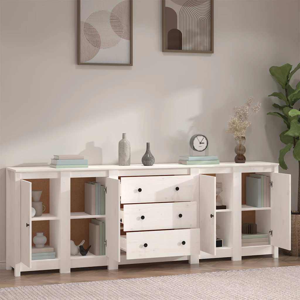 vidaXL Commode blanche 230x35x80 cm Bois de pin massif