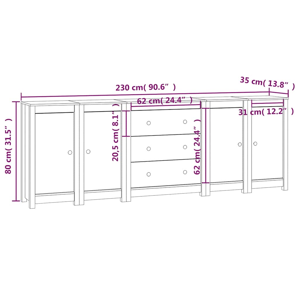 vidaXL Commode blanche 230x35x80 cm Bois de pin massif