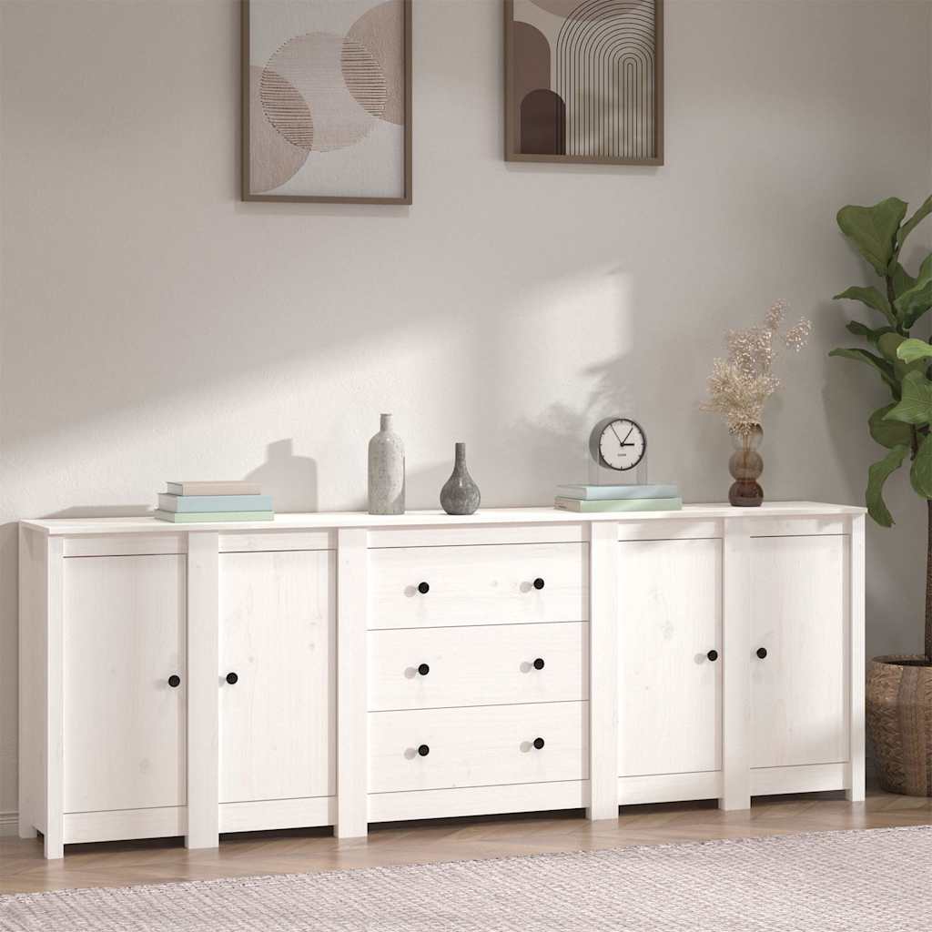 vidaXL Commode blanche 230x35x80 cm Bois de pin massif