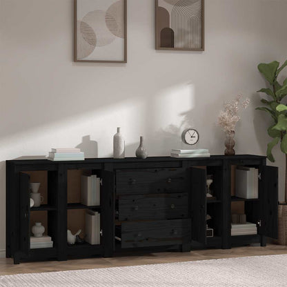 vidaXL Buffet noir 230x35x80 cm Bois de pin massif