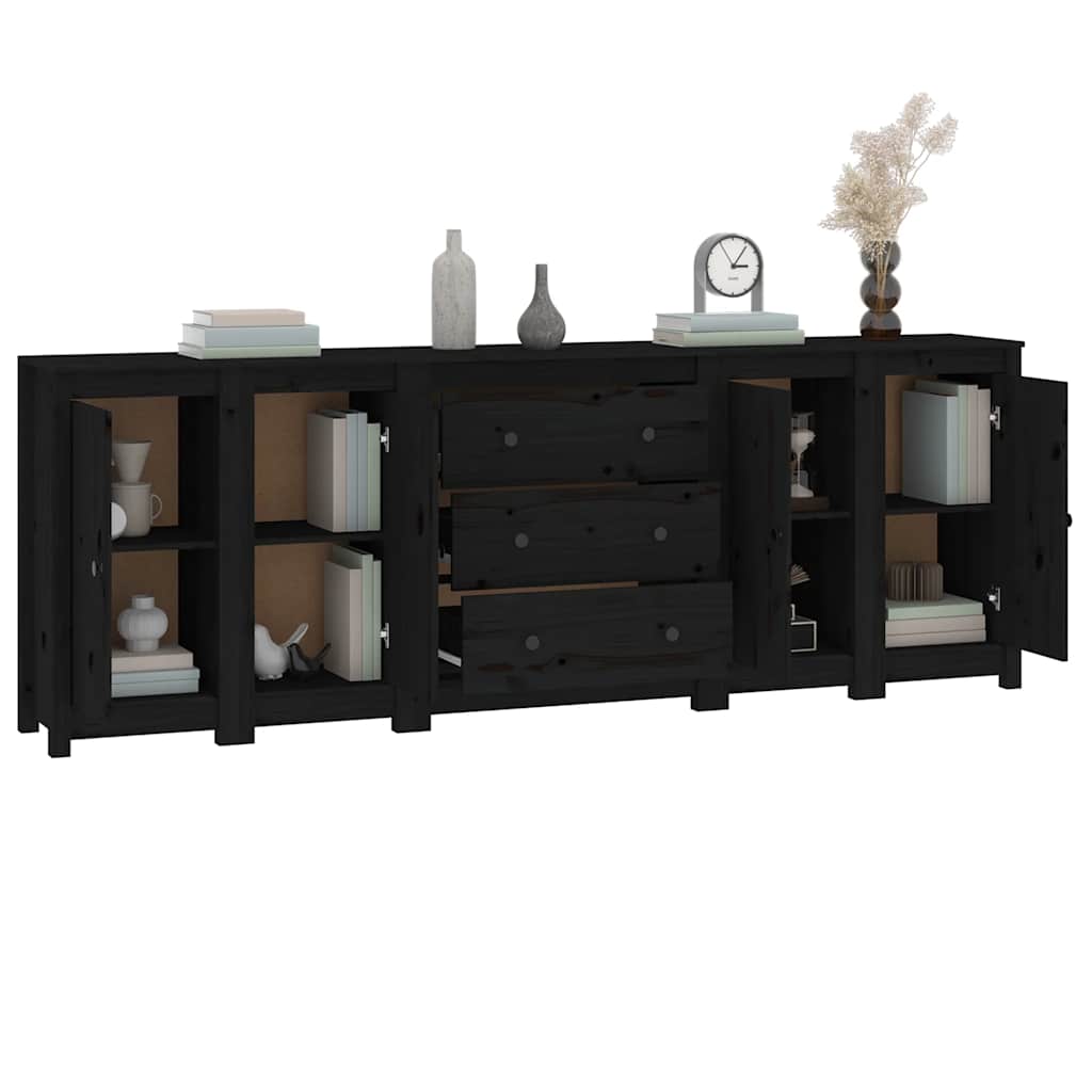 vidaXL Buffet noir 230x35x80 cm Bois de pin massif