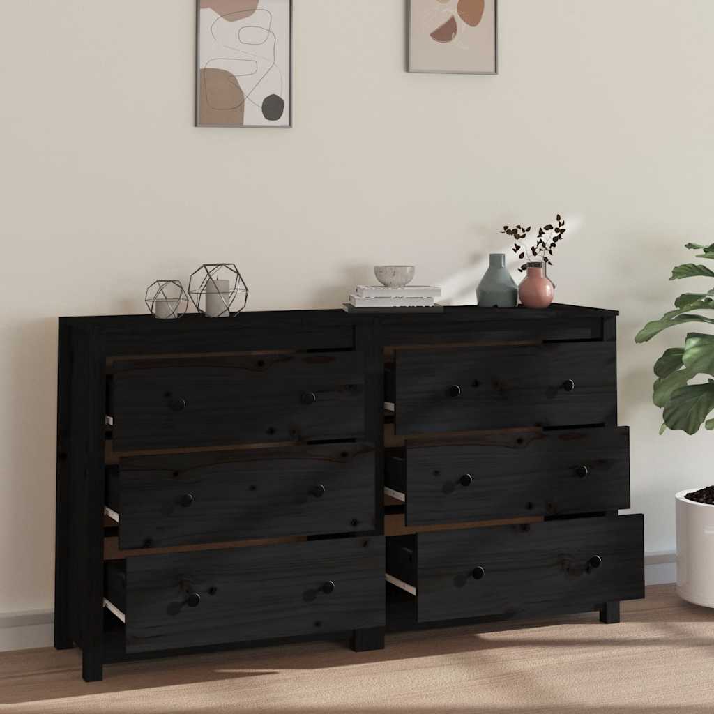 vidaXL Buffet noir 140x35x80 cm Bois de pin massif