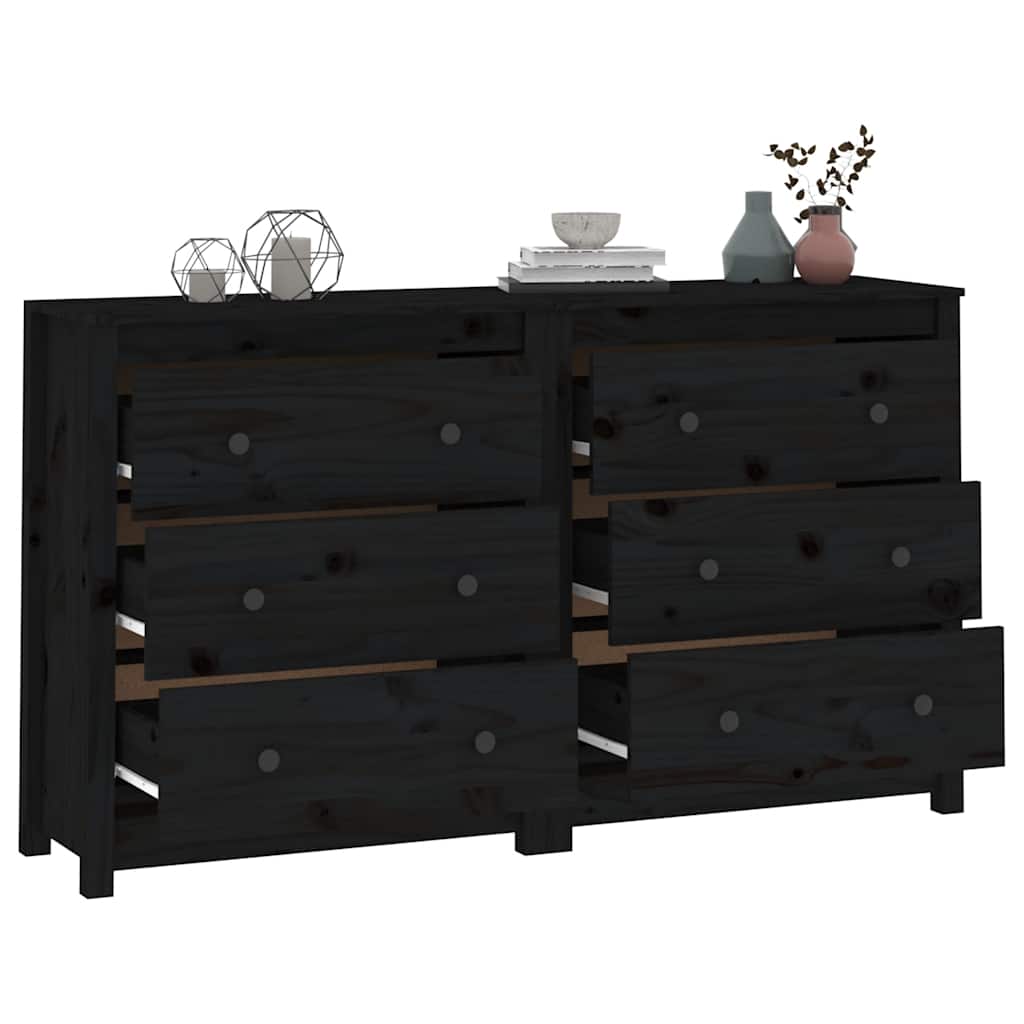 vidaXL Buffet noir 140x35x80 cm Bois de pin massif