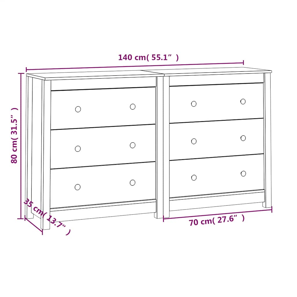vidaXL Buffet noir 140x35x80 cm Bois de pin massif