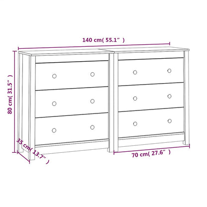 vidaXL Buffet noir 140x35x80 cm Bois de pin massif