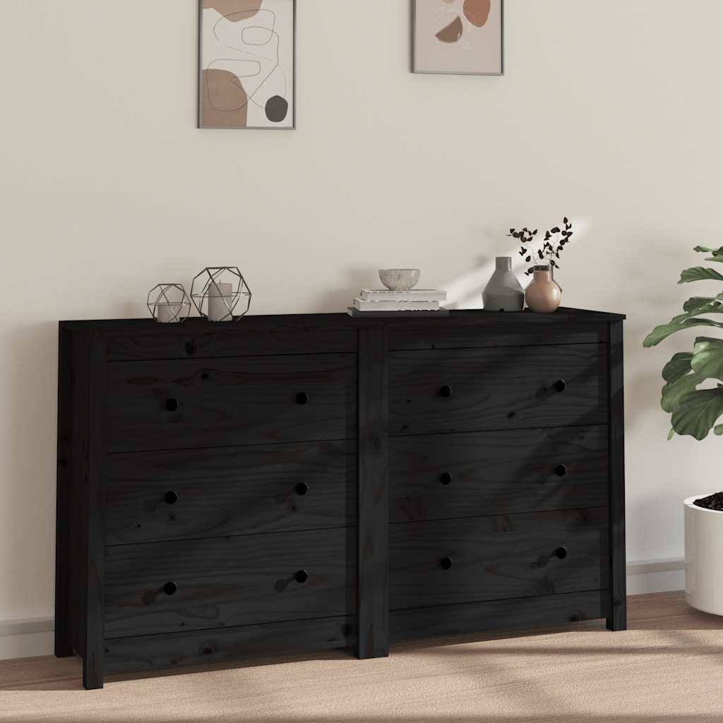vidaXL Buffet noir 140x35x80 cm Bois de pin massif