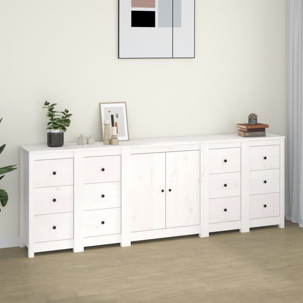 vidaXL Sideboard Weiß 230x35x80 cm Massivholz Kiefer