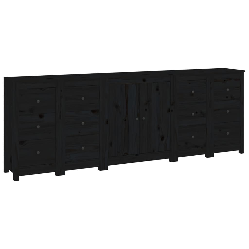 vidaXL Buffet noir 230x35x80 cm Bois de pin massif