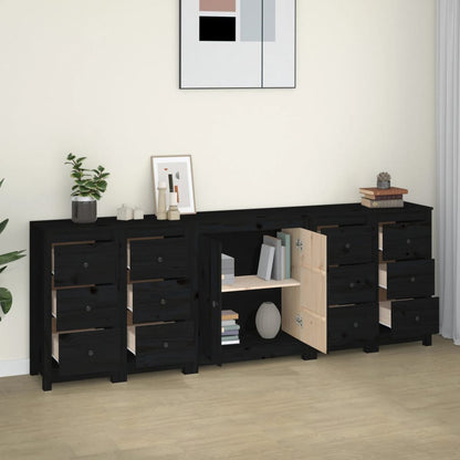 vidaXL Buffet noir 230x35x80 cm Bois de pin massif