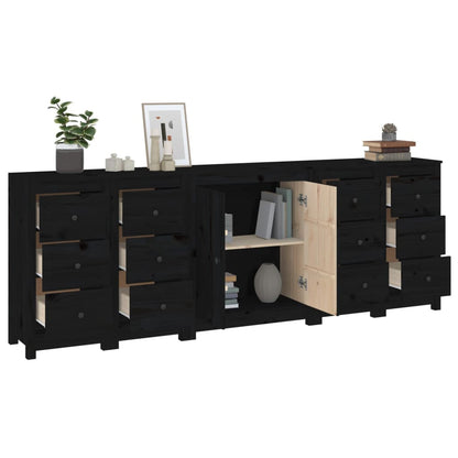 vidaXL Buffet noir 230x35x80 cm Bois de pin massif