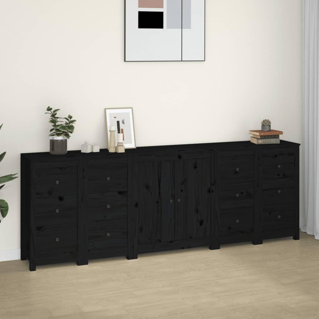 vidaXL Buffet noir 230x35x80 cm Bois de pin massif