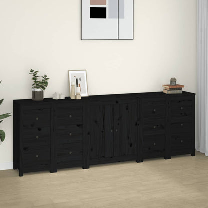 vidaXL Buffet noir 230x35x80 cm Bois de pin massif