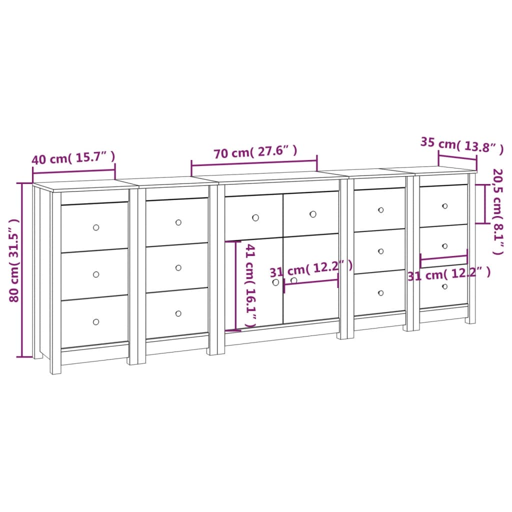 vidaXL Sideboard 230x35x80 cm Massivholz Kiefer