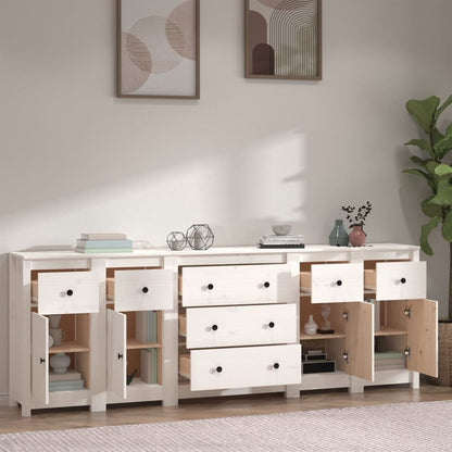 vidaXL Sideboard Weiß 230x35x80 cm Massivholz Kiefer