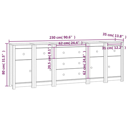 vidaXL Sideboard Weiß 230x35x80 cm Massivholz Kiefer