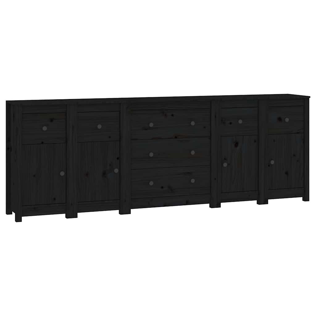 vidaXL Buffet noir 230x35x80 cm Bois de pin massif