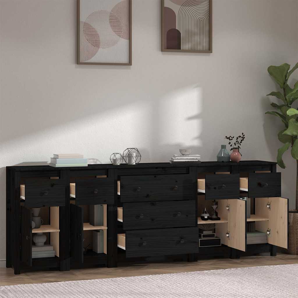 vidaXL Buffet noir 230x35x80 cm Bois de pin massif