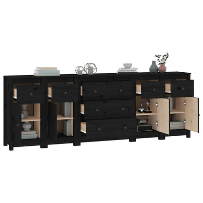 vidaXL Buffet noir 230x35x80 cm Bois de pin massif