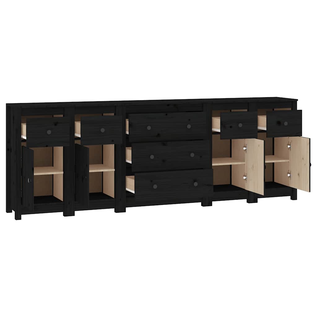 vidaXL Buffet noir 230x35x80 cm Bois de pin massif